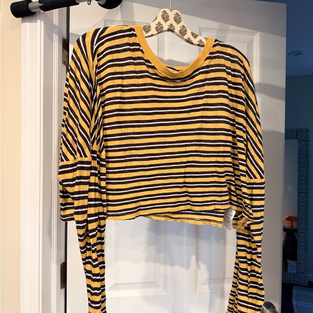 Urban Outfitters Yellow and Black Striped Long Sleeve Tee
